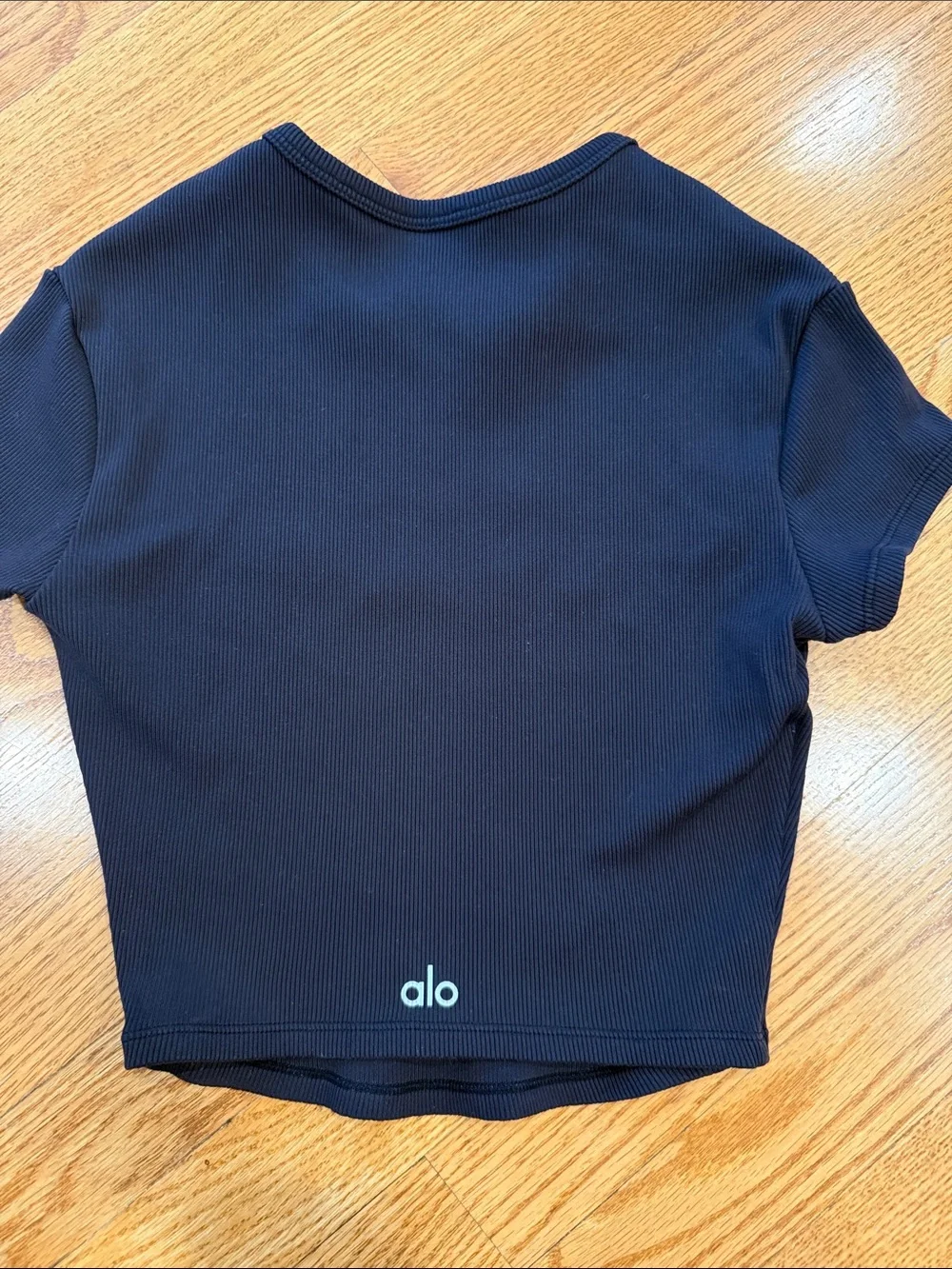 ALO Yoga Black Ribbed Short Sleeve Crop Top